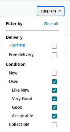 amazon used book condition filter